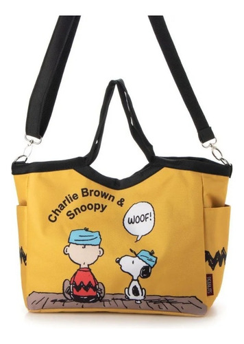 Bolsa De Hombro Mujer Dibujos Animados Multicolor. Amarillo Peanuts Níquel Negro