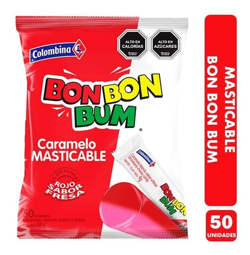 Masticable Bon Bon Bum - Sabor Fresa (bolsa Con 50 Unidades