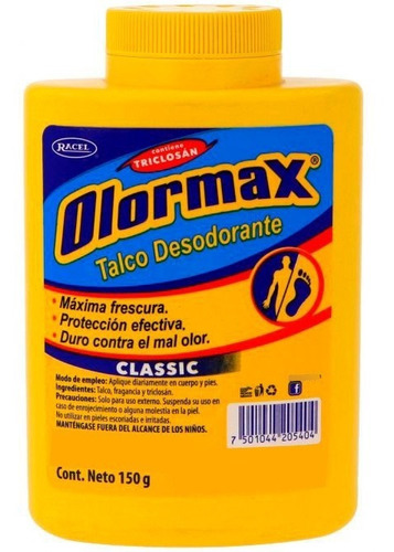 Talco Desodorante Olormax Classic Frasco Con 150 G