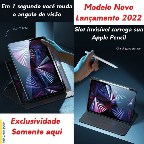 Capa Case Pasta Giratória 360 P/ iPad Air 4 E 5 Modelo 2022