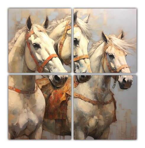 120x120cm Cuadro De 3 Cabezas De Caballo En Técnica Estilo 