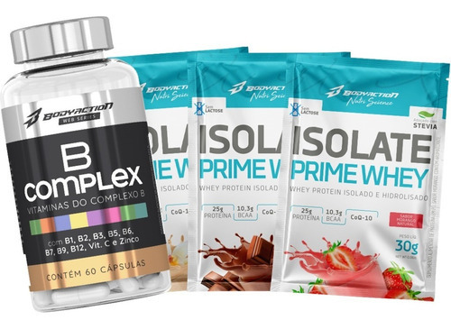 3x Sachê Isolate Whey Prime Dose Única + Complexo B Vitamina Sabor Baunilha/chocolate/morango