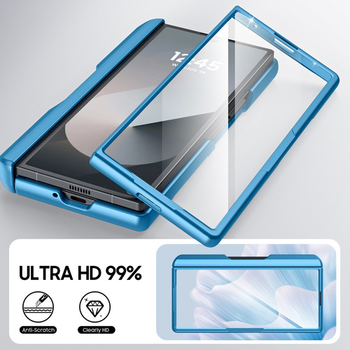 Funda Tipo Cartera Para Samsung Galaxy Z Fold 6 Tarjetero Rfid Soporte Para S Pen Protectora De Silicona A Prueba De Golpes Para Z Fold 6 2024 (azul)