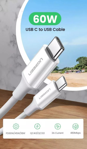Cable De Datos Y De Carga Usb-c A Usb-c 3a De 60w, 1m Ugreen