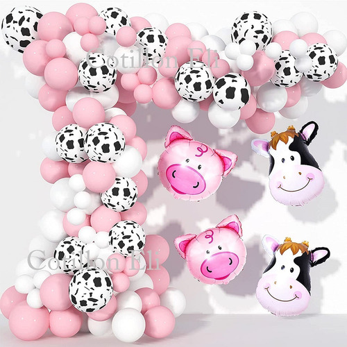 Set Deco Arco Globos Animales Granja Globo Vaca 85cm Cerdito