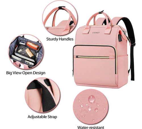 Mochila Para Portatil Ytonet De 15 Pulgadas Con Usb, Rosa