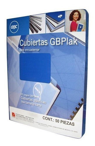 50 Cubiertas Plastica Gbc Engargolar Tamaño Carta Azul Medio