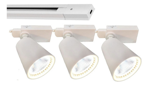 Pack 3 Focos Riel Led 20w Incluye Riel Monofásico 1mt Blanco