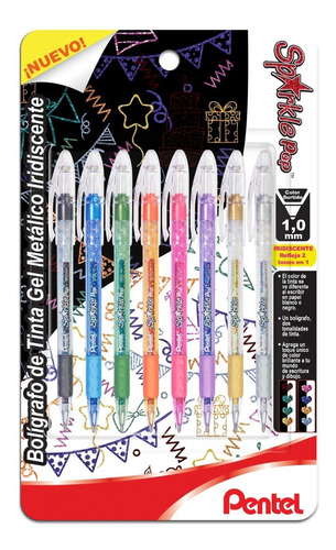 Bolígrafo Pluma Gel Metálico Pentel Sparkle Pop K91 1.0mm 8u