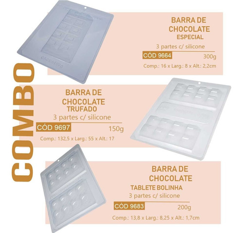 Combo 6 Formas Silicone Bwb Barrinha De Chocolate Trufado