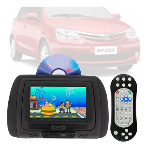 Imagem 1 de 5 de Encosto De Cabeça Preto Dvd/usb Toyota Etios 2013...