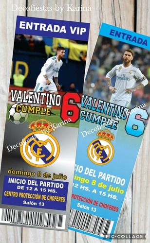 Tarjeta Invitacion Cumple Fútbol Real Madrid, Barsa, Peñarol