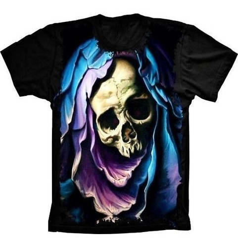 Camiseta Estilosa 3d Fullprint Skull Caveira Blue