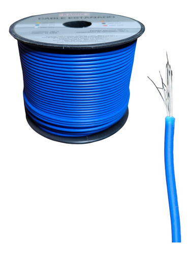 Rollo Cable Estañado Unipolar Calibre #22 Color Azul 100m 