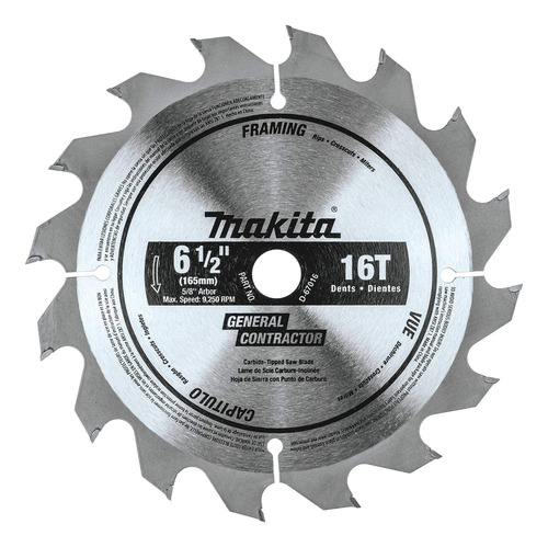 Hoja De Sierra Circular Makita D-67016 6-1/2puLG 16t, Para E