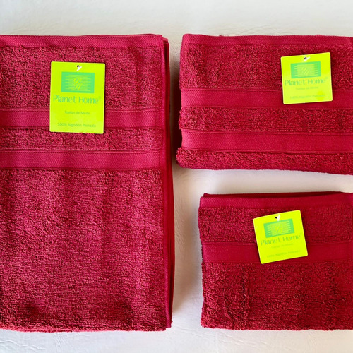 Conjunto De Toallas Y Toallon Planet Home Algodón 100% Peina Bordó Lisa