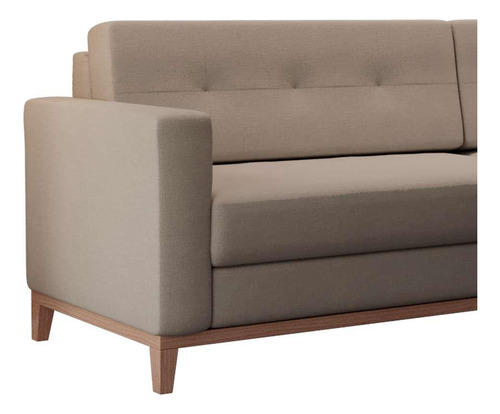 Sofá 3 Lugares Living Base De Madeira Linho Cotton Bege 2... Cor Marrom-claro