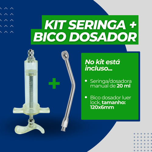 Seringa Vacinador Manual 20ml C/ Bico Dosador Esterilizável