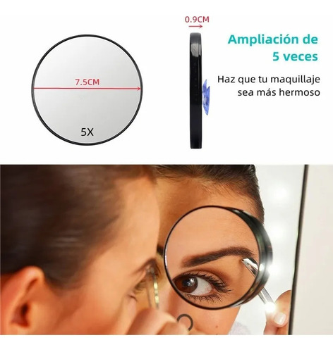 Espejo De Maquillaje Con Luz Led Recargable Usb 3 Niveles