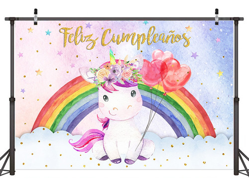 Fondo De Fotografía De Cumpleaños Unicornio Arcoiris