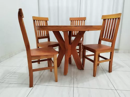 Conjunto mesa retangular e cadeiras madeira maciça peroba rosa