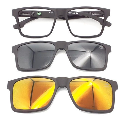 Oculos Mormaii Preto Fosco Com 2 Clipons Classico + Vermelho