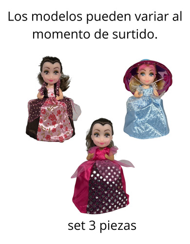 Set 3 Muñecas Juguete Niña Princesa En Cupcake Convertible