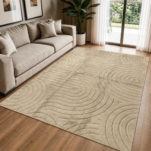 Tapete Moderno 2,0x1,5m Antiderrapante Alto Relevo Sala 2 M 1.5 M Bege