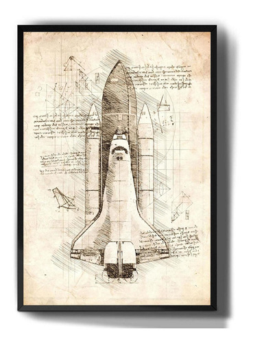 Quadro Decorativo Desenho Foguete Nave Espacial Nasa Cor Madeira