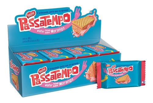 Biscoito Wafer Mini Passatempo 28x20gr Nestle Morango