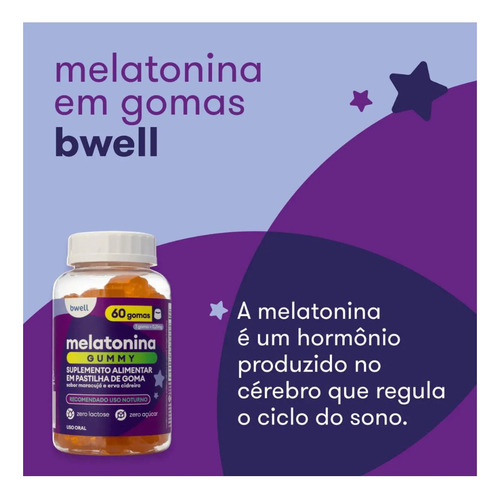 Melatonina Bwell Gummy 60 Gommys Zero Lactose Zero Açucar