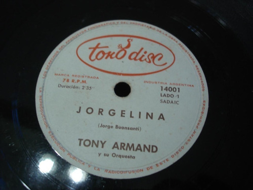 Pasta Tony Armand Y Su Orquesta Tonodisc C77