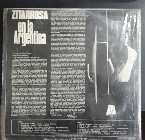 Alfredo Zitarrosa En La Argentina. Vinilo Promo (Usado)