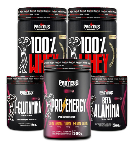Suplemento En Pó Proteus Supplements Suplementos Premium 100% Whey Protein Sabor Bombom Belga E Morango X 1kg
