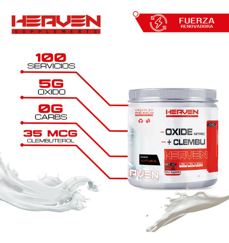 Heaven Oxido Nítrico + Clembu 500g Pre Entreno 100 Servs Natural