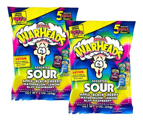 Kit 2 Balas Mega Warheads Sour Jelly Beans - 56g