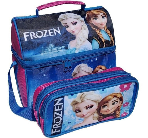 Imagen 5 de 9 de Set De Mochila Kinder Lonchera Térmica Lapicera Doble Frozen