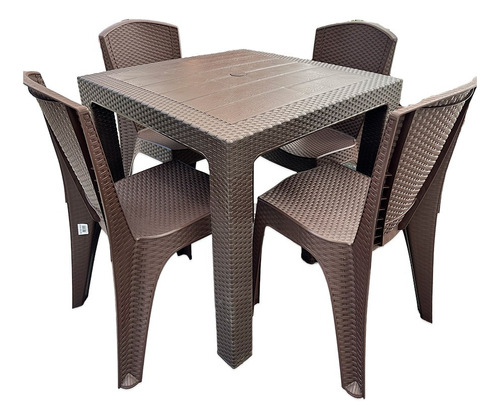 Set Mesa Alta Y Sillas Simil Rattan Resistente Exterior 