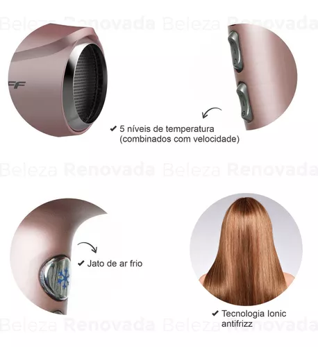 Secador de cabelo Taiff Diamante Fox Íon 3 soft rose 220V - 230V