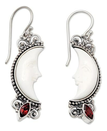 Aretes Doble Luna En Plata Con Granate Bali.