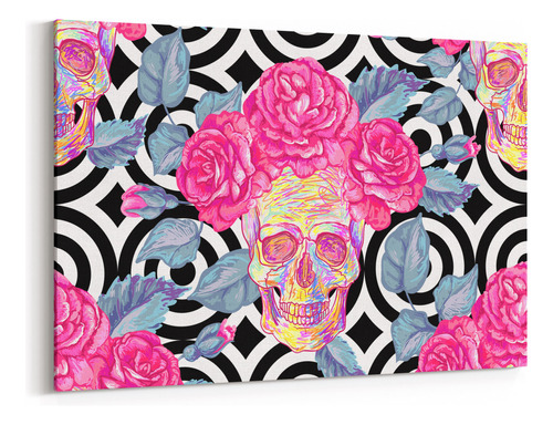 Cuadro Canvas Decorativo Cráneo Con Flores 40x60 Cm