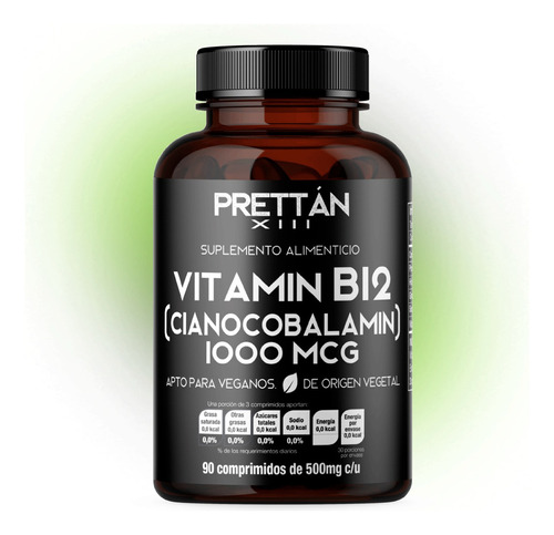 Vitamina B12 Suplemento 90 Caps 1000 Mcg Prettan Sabor Sin Sabor