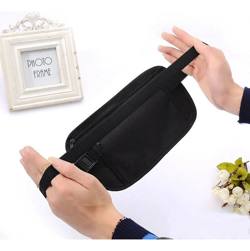 Kit 2 Pochetes Doleira Notas Viagem Internacional Antifurto Cor Preto Desenho do tecido Lisa