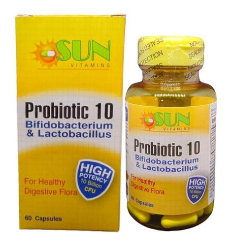 Probióticos 2 Cepas 10 Billones Cfu 60 Cápsulas Sun Vitamin Sabor Bifidobacterium & Lactobacillus