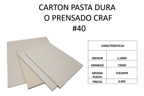 Cartón Pasta Dura O Prensado Medida 75*100 Nro 40