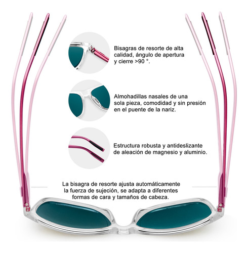 Lentes De Sol Mujer Moda Uv Polarizados Clásicos Espejo Rosa Diseño Transparente Rosa Deportivo Manejar Conducir Retro Vintage Elegante Moderno Caballero Dama Unisex