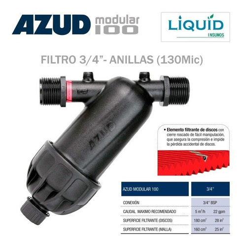Imagen 1 de 9 de Filtro Riego Y Goteo 3/4 Anillas 130 Mic - Azud Modular 100
