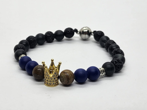 Pulsera Negro Azul Madera Corona Dorada - Pulse 