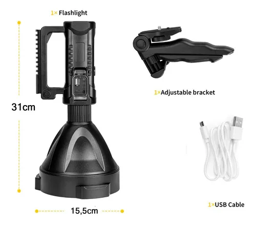 Linterna Led Largo Alcance Recargable Usb Trípode