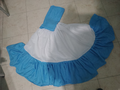 Pollera Blanco Volados Celeste C/pañuelo 240 X 90 Cms Adulto